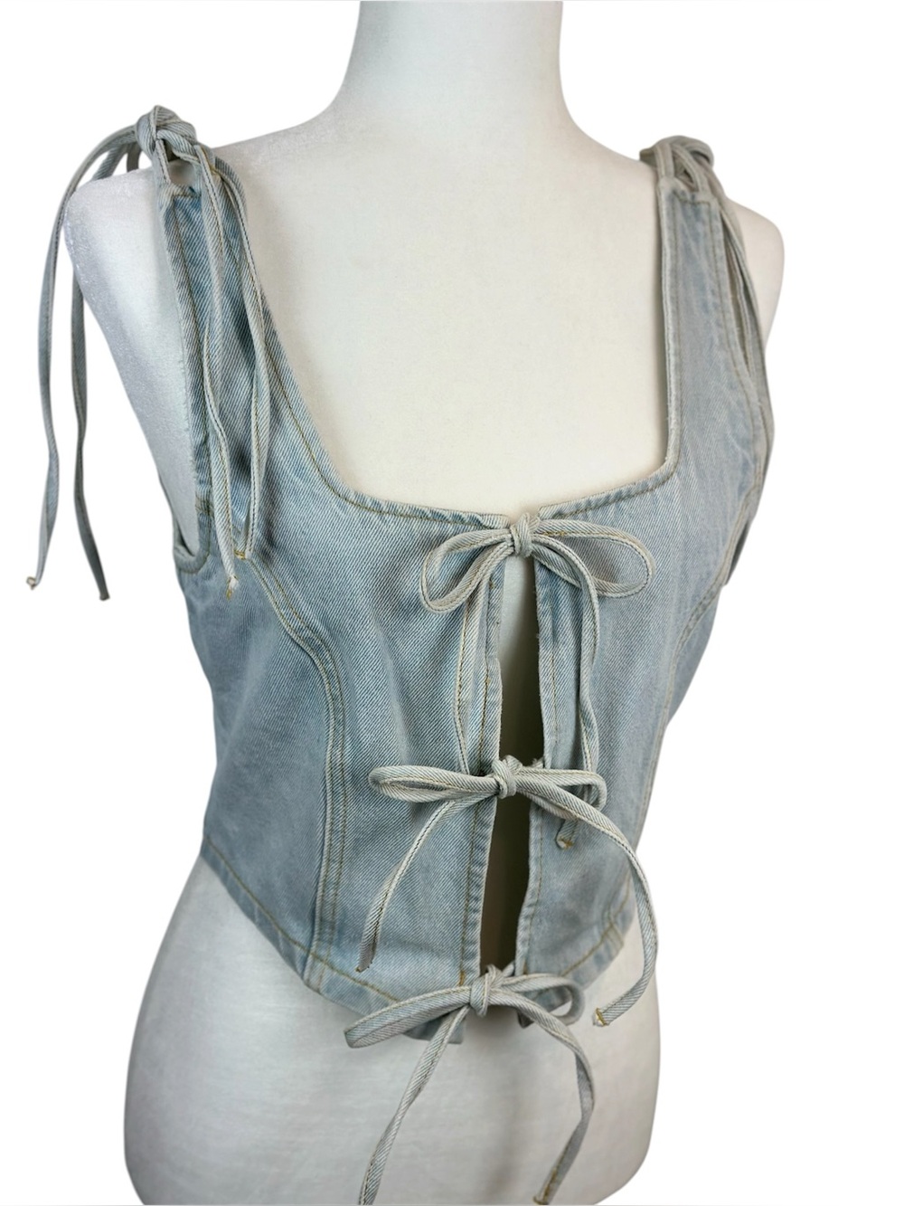 Milk It Romance Denim Tie Front Corset Top Size 8